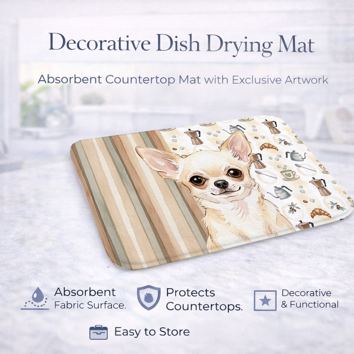 Picture of Carolines Treasures WDK7372DDM 21 x 14 in. Cream Chihuahua Coffee Bar Dish Drying Mat