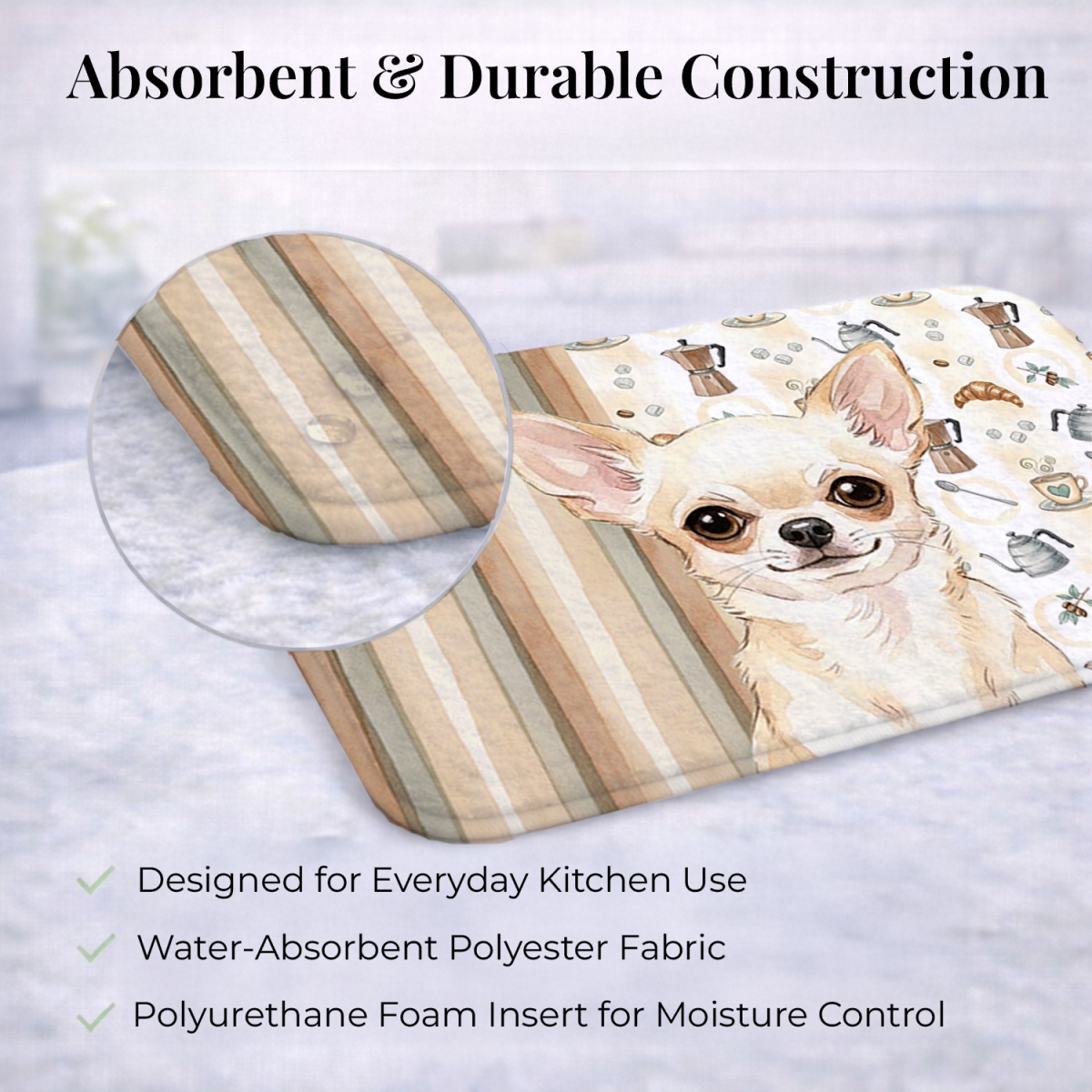 Picture of Carolines Treasures WDK7372DDM 21 x 14 in. Cream Chihuahua Coffee Bar Dish Drying Mat