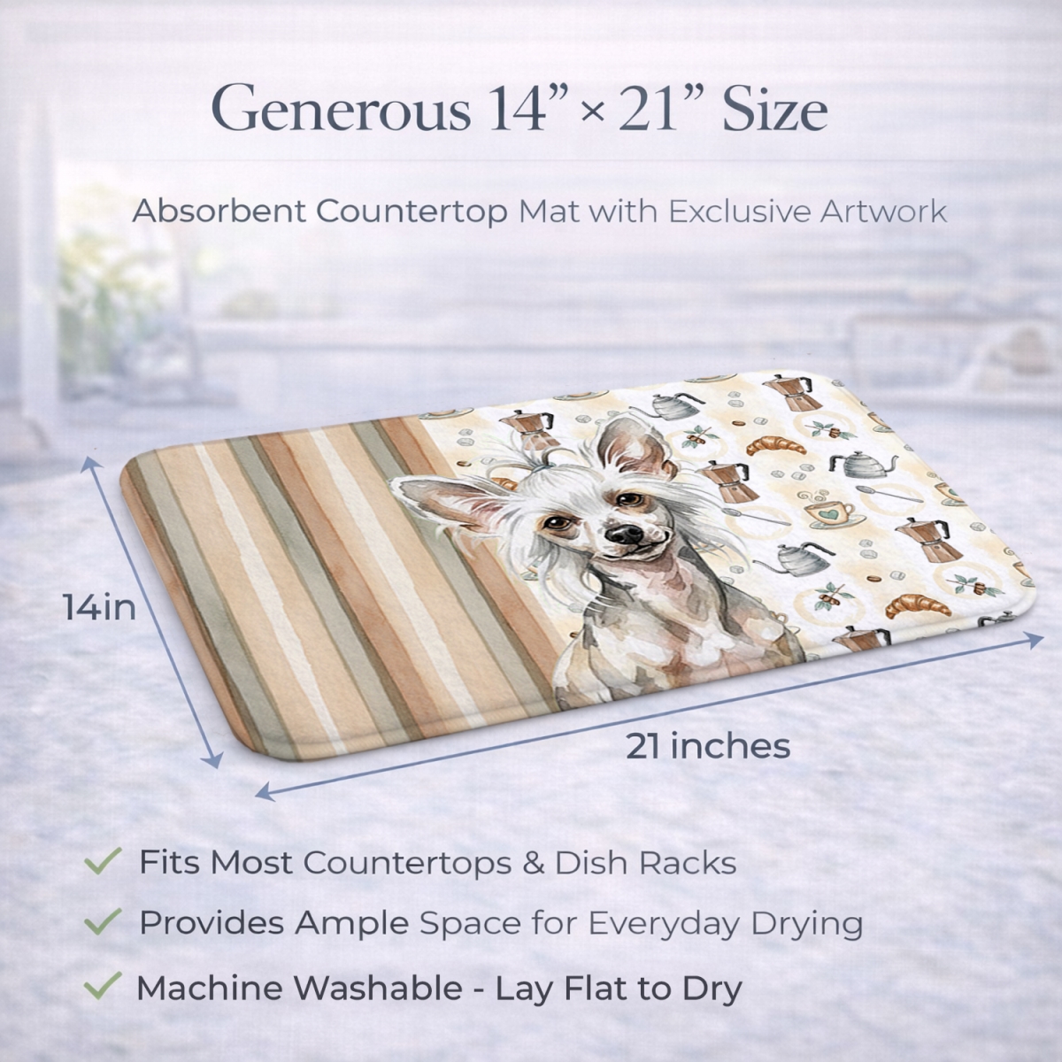 Picture of Carolines Treasures WDK7374DDM 21 x 14 in. Hairless Mottled Pattern Chinese Crested Coffee Bar Dish Drying Mat
