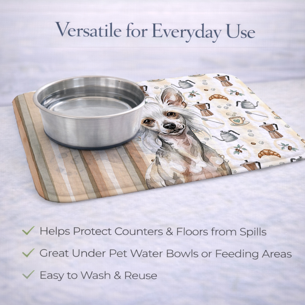 Picture of Carolines Treasures WDK7374DDM 21 x 14 in. Hairless Mottled Pattern Chinese Crested Coffee Bar Dish Drying Mat