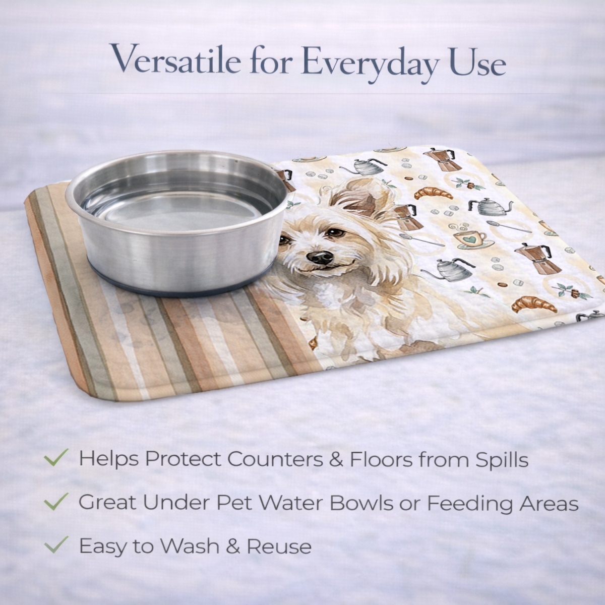 Picture of Carolines Treasures WDK7376DDM 21 x 14 in. Powderpuff Chinese Crested Coffee Bar Dish Drying Mat