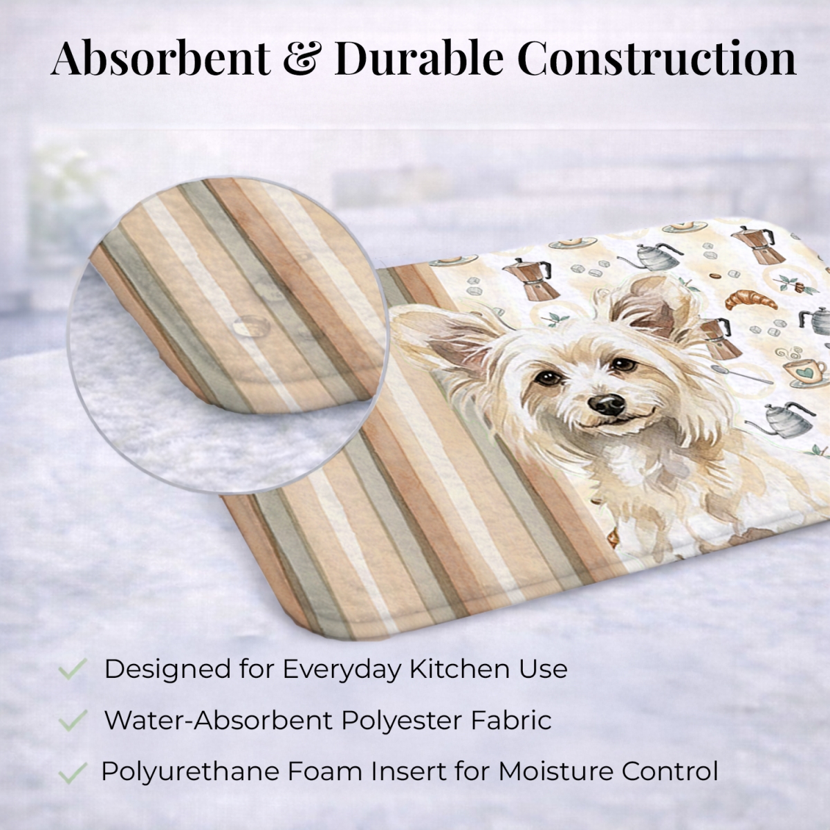 Picture of Carolines Treasures WDK7376DDM 21 x 14 in. Powderpuff Chinese Crested Coffee Bar Dish Drying Mat