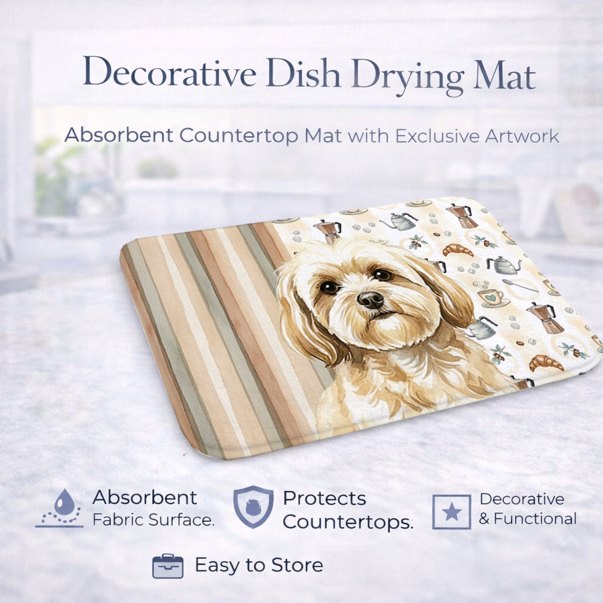 Picture of Carolines Treasures WDK7502DDM 21 x 14 in. Cream Lhasa Apso Coffee Bar Dish Drying Mat