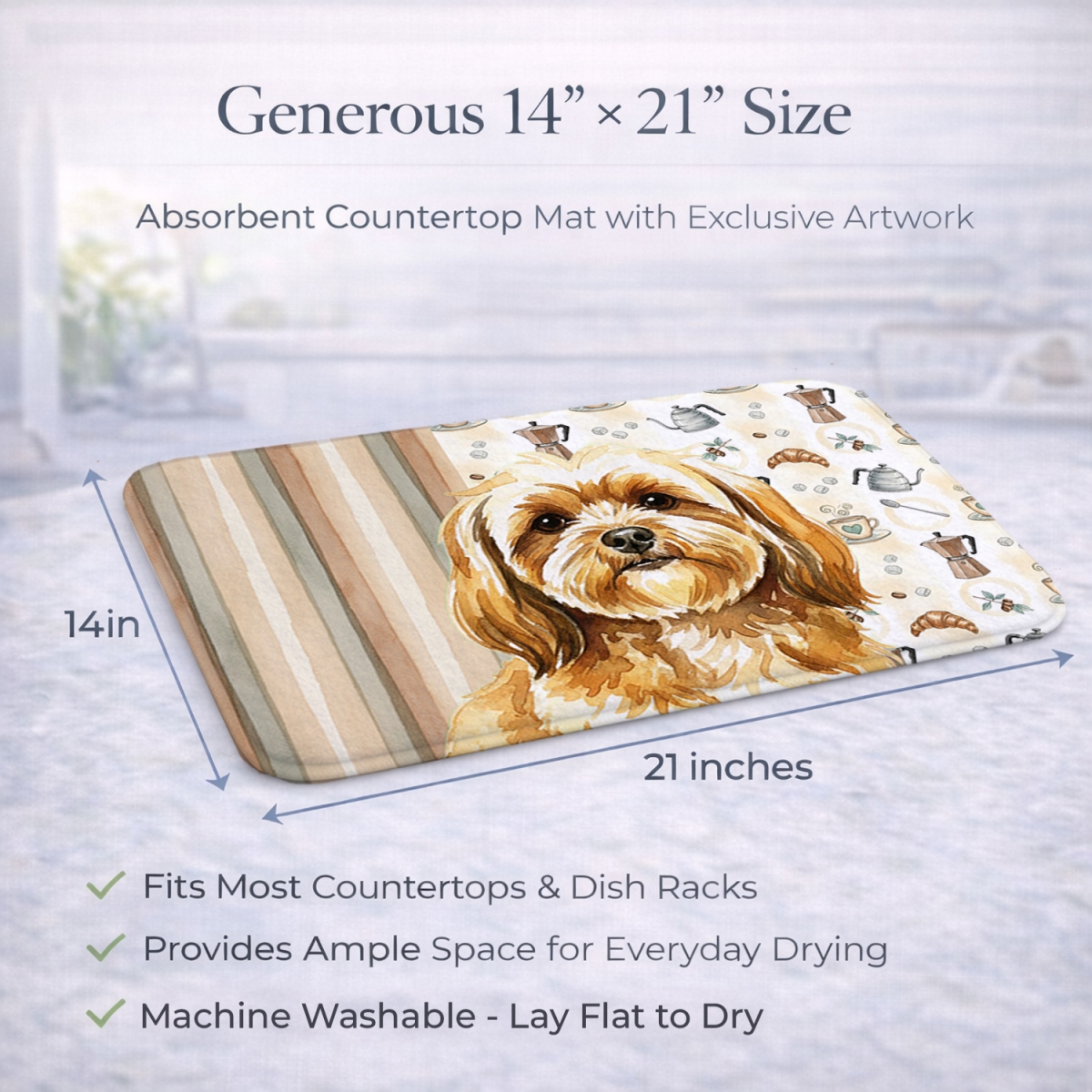 Picture of Carolines Treasures WDK7503DDM 21 x 14 in. Gold Lhasa Apso Coffee Bar Dish Drying Mat