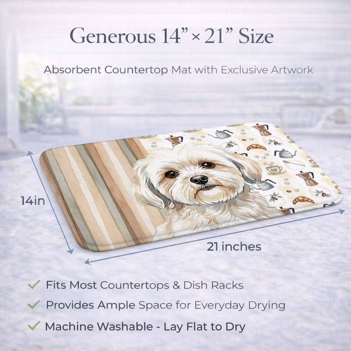 Picture of Carolines Treasures WDK7505DDM 21 x 14 in. White Lhasa Apso Coffee Bar Dish Drying Mat