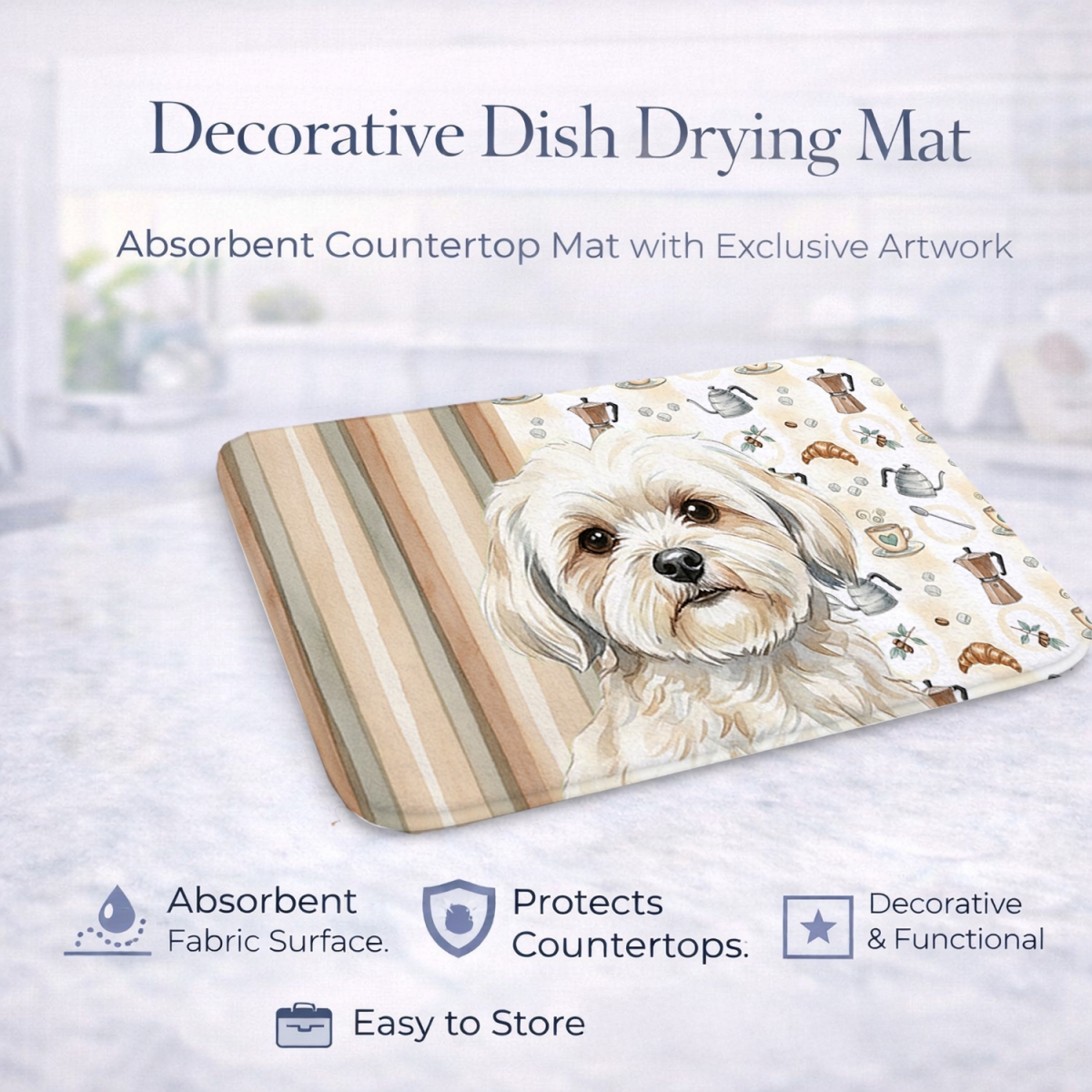 Picture of Carolines Treasures WDK7505DDM 21 x 14 in. White Lhasa Apso Coffee Bar Dish Drying Mat