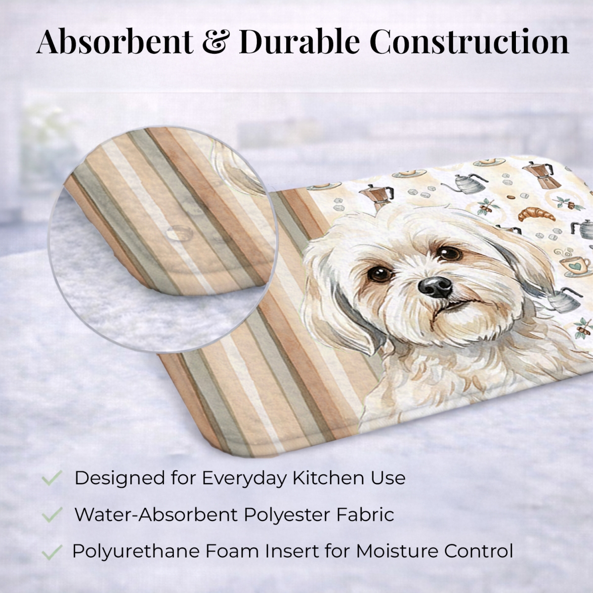 Picture of Carolines Treasures WDK7505DDM 21 x 14 in. White Lhasa Apso Coffee Bar Dish Drying Mat