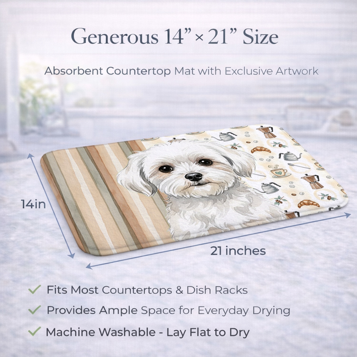 Picture of Carolines Treasures WDK7506DDM 21 x 14 in. Maltese Coffee Bar Dish Drying Mat
