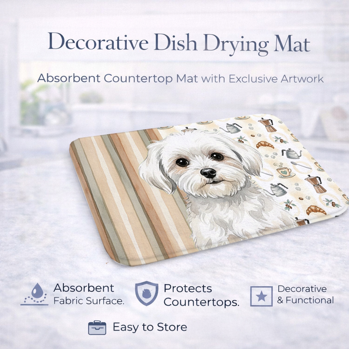 Picture of Carolines Treasures WDK7506DDM 21 x 14 in. Maltese Coffee Bar Dish Drying Mat