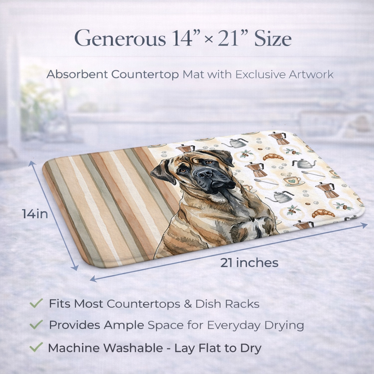 Picture of Carolines Treasures WDK7509DDM 21 x 14 in. Brindle Mastiff Coffee Bar Dish Drying Mat