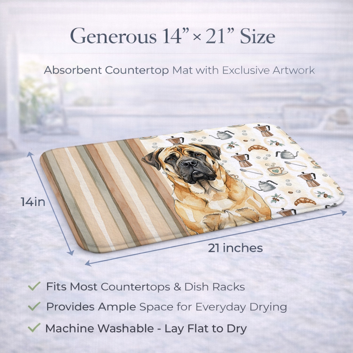Picture of Carolines Treasures WDK7510DDM 21 x 14 in. Fawn Mastiff Coffee Bar Dish Drying Mat