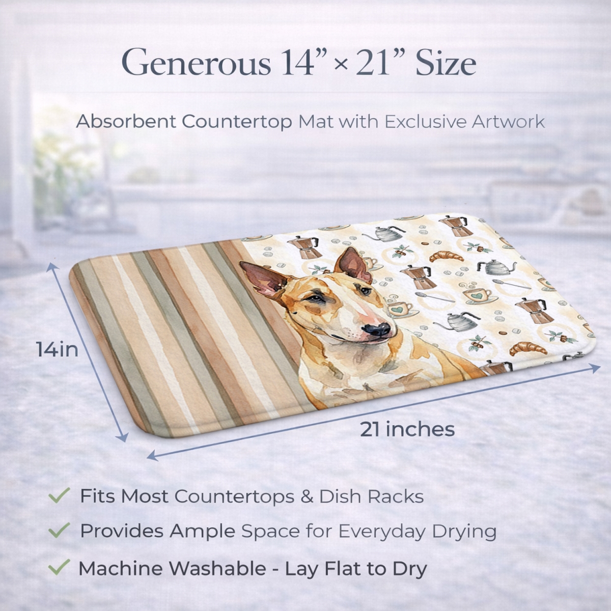 Picture of Carolines Treasures WDK7511DDM 21 x 14 in. Miniature Bull Terrier Coffee Bar Dish Drying Mat