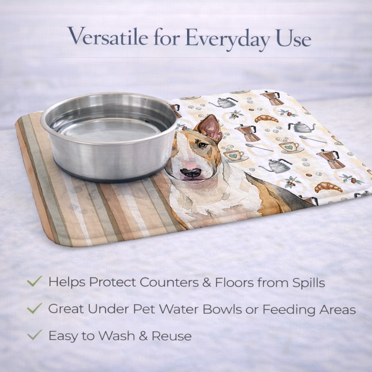 Picture of Carolines Treasures WDK7512DDM 21 x 14 in. Tricolor Miniature Bull Terrier Coffee Bar Dish Drying Mat