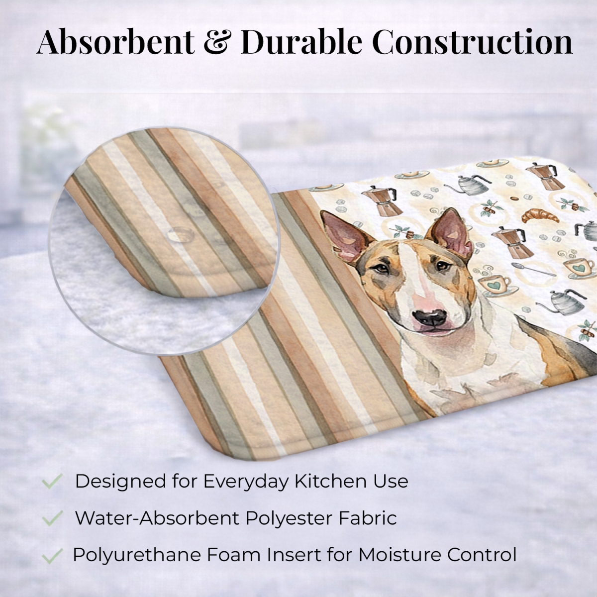 Picture of Carolines Treasures WDK7512DDM 21 x 14 in. Tricolor Miniature Bull Terrier Coffee Bar Dish Drying Mat
