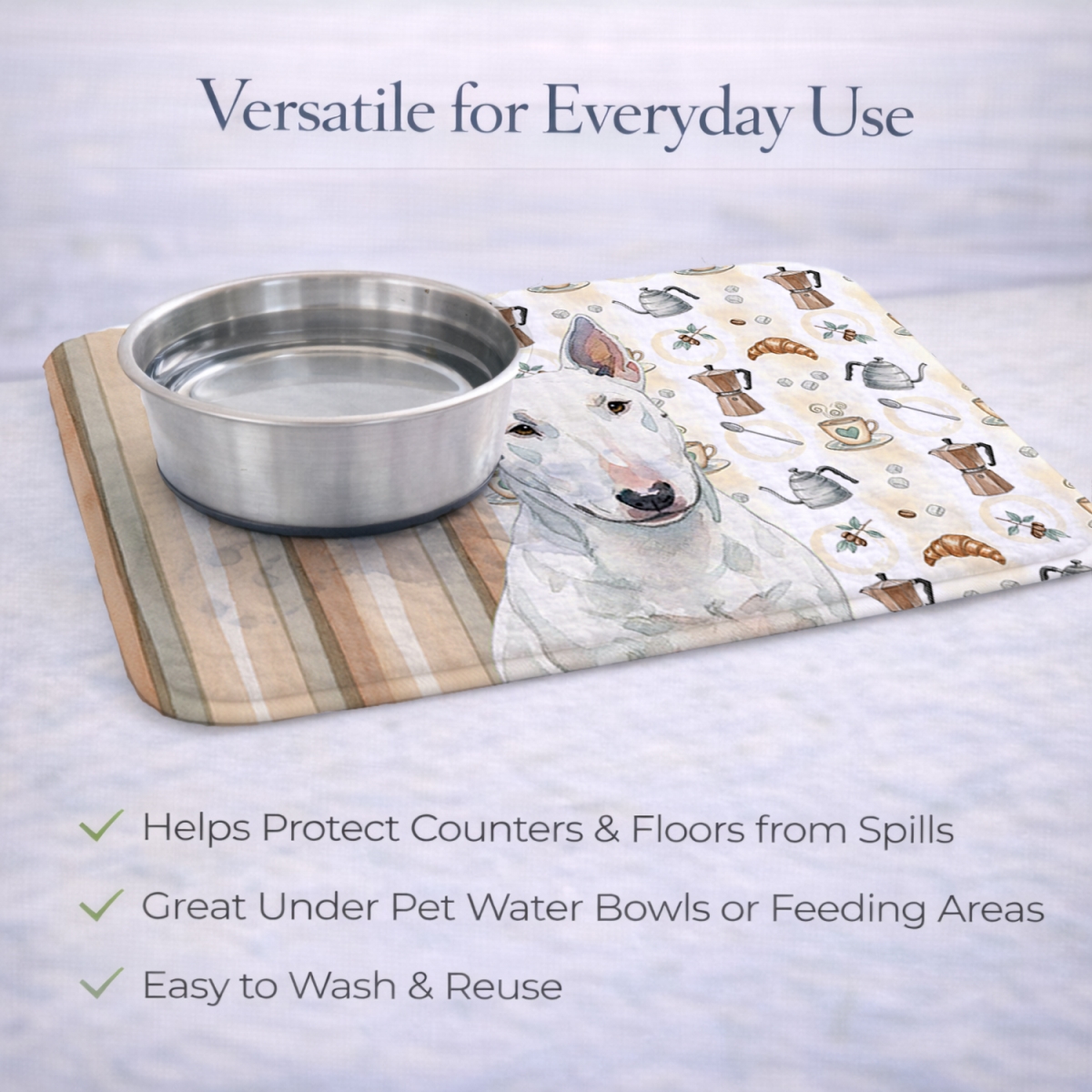 Picture of Carolines Treasures WDK7513DDM 21 x 14 in. White Miniature Bull Terrier Coffee Bar Dish Drying Mat