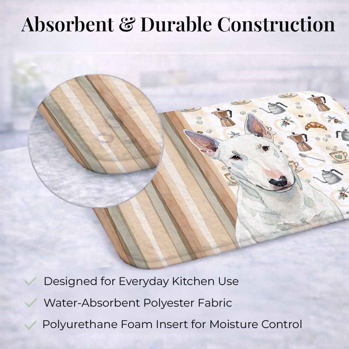 Picture of Carolines Treasures WDK7513DDM 21 x 14 in. White Miniature Bull Terrier Coffee Bar Dish Drying Mat