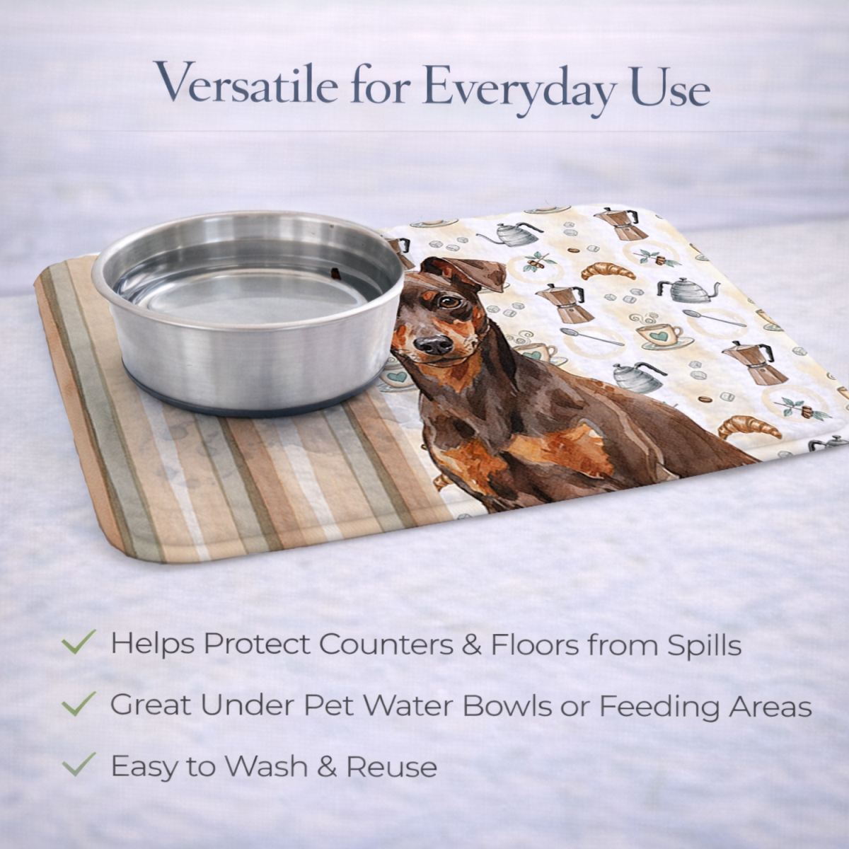 Picture of Carolines Treasures WDK7514DDM 21 x 14 in. Chocolate & Rust Miniature Pinscher Min Pin Coffee Bar Dish Drying Mat