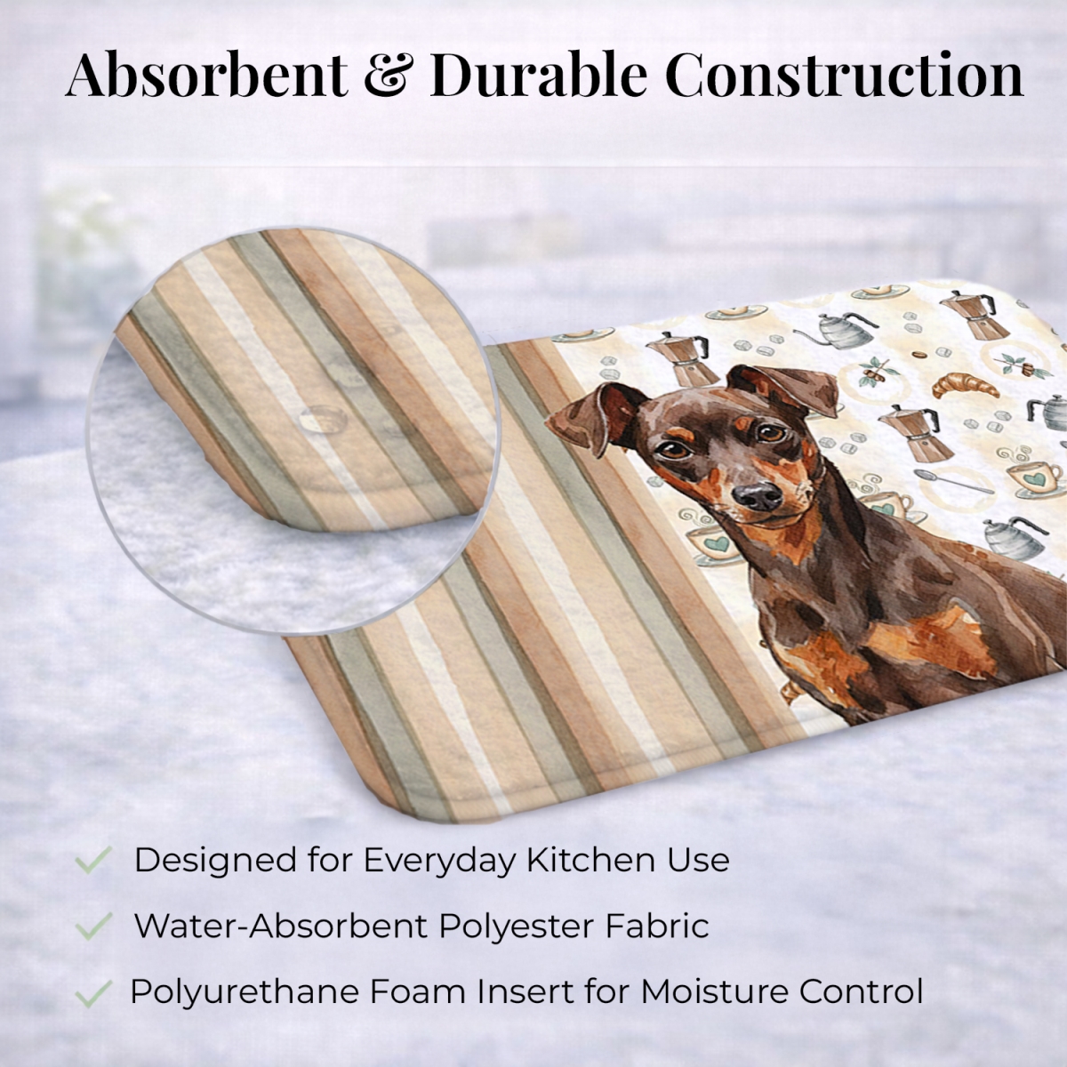 Picture of Carolines Treasures WDK7514DDM 21 x 14 in. Chocolate & Rust Miniature Pinscher Min Pin Coffee Bar Dish Drying Mat