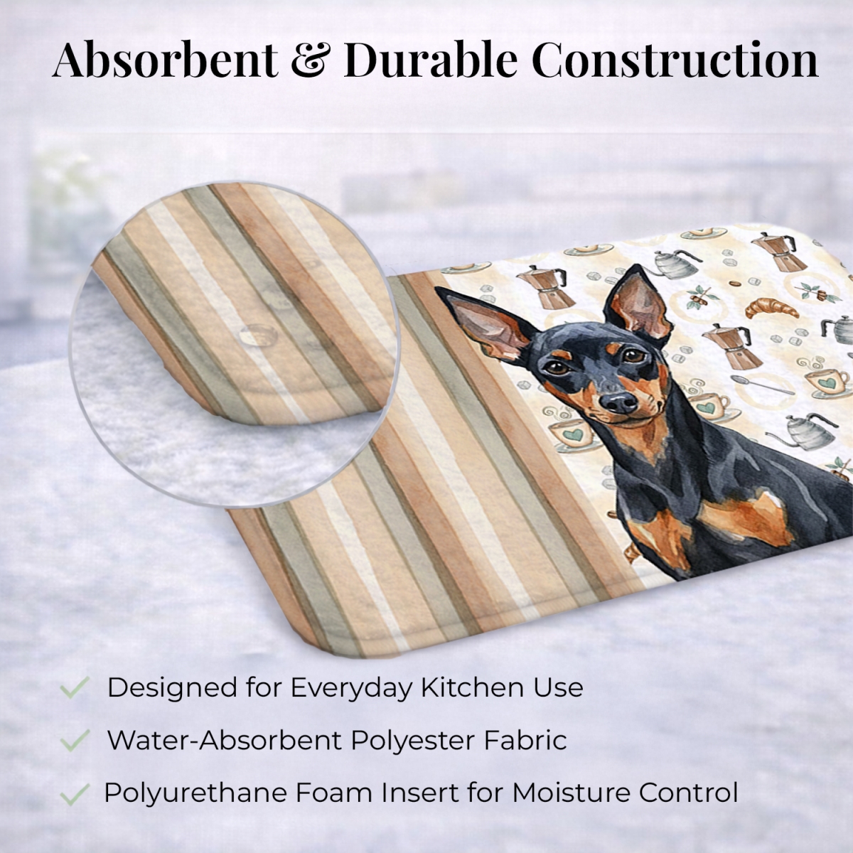 Picture of Carolines Treasures WDK7515DDM 21 x 14 in. Black & Tan Miniature Pinscher Coffee Bar Dish Drying Mat