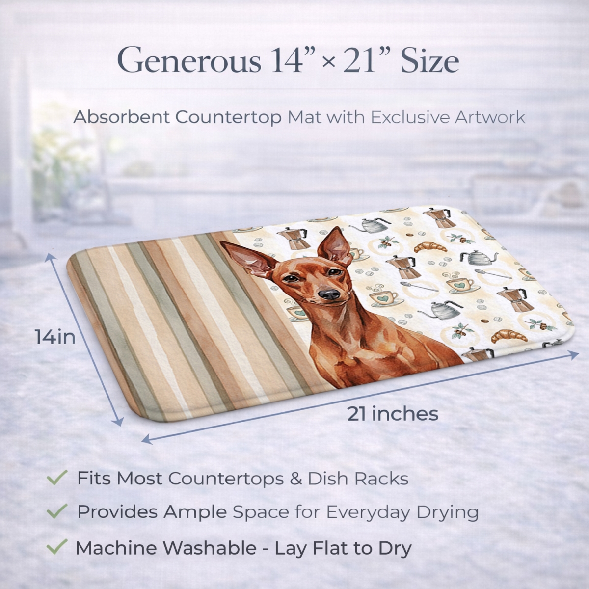 Picture of Carolines Treasures WDK7516DDM 21 x 14 in. Red Miniature Pinscher Min Pin Coffee Bar Dish Drying Mat