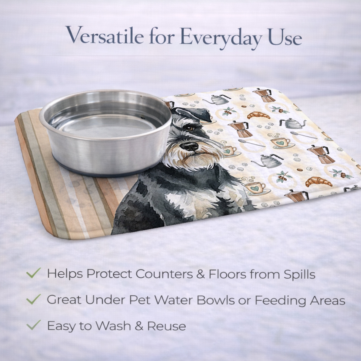 Picture of Carolines Treasures WDK7517DDM 21 x 14 in. Black & Silver Miniature Schnauzer Coffee Bar Dish Drying Mat