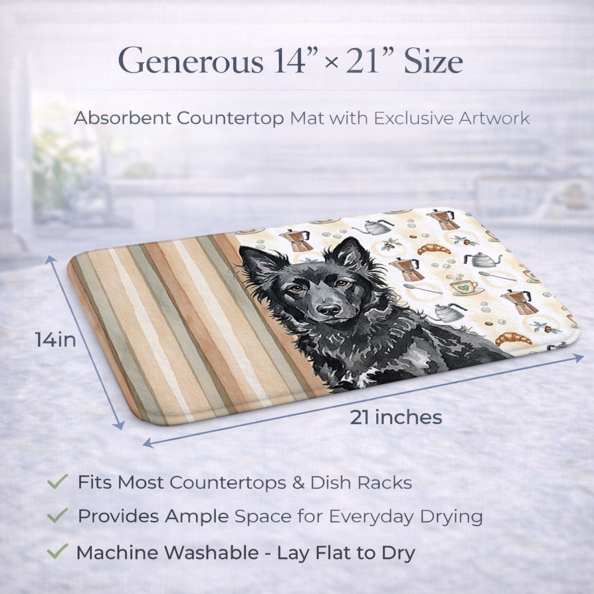 Picture of Carolines Treasures WDK7520DDM 21 x 14 in. Mudi Coffee Bar Dish Drying Mat
