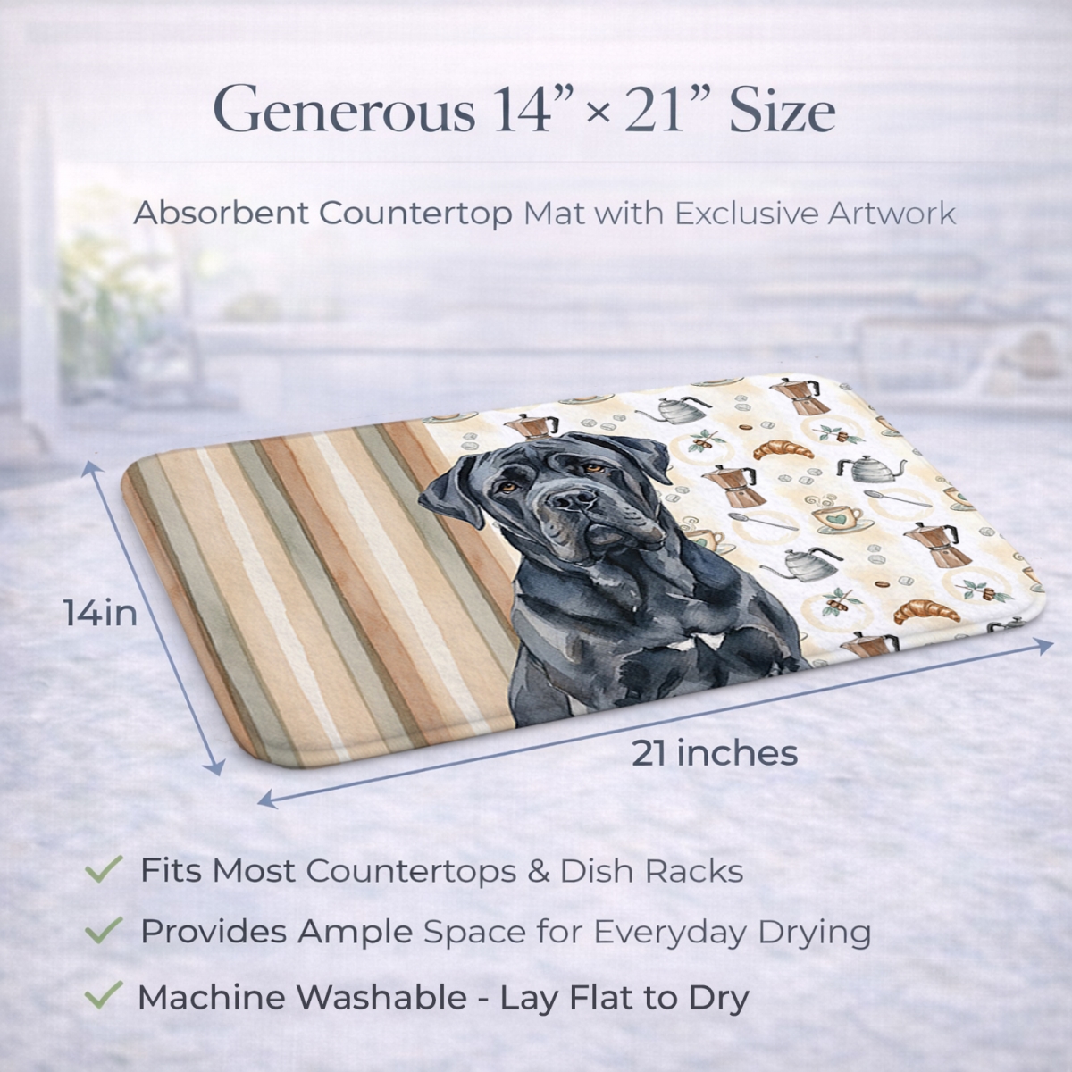 Picture of Carolines Treasures WDK7521DDM 21 x 14 in. Black Neapolitan Mastiff Coffee Bar Dish Drying Mat