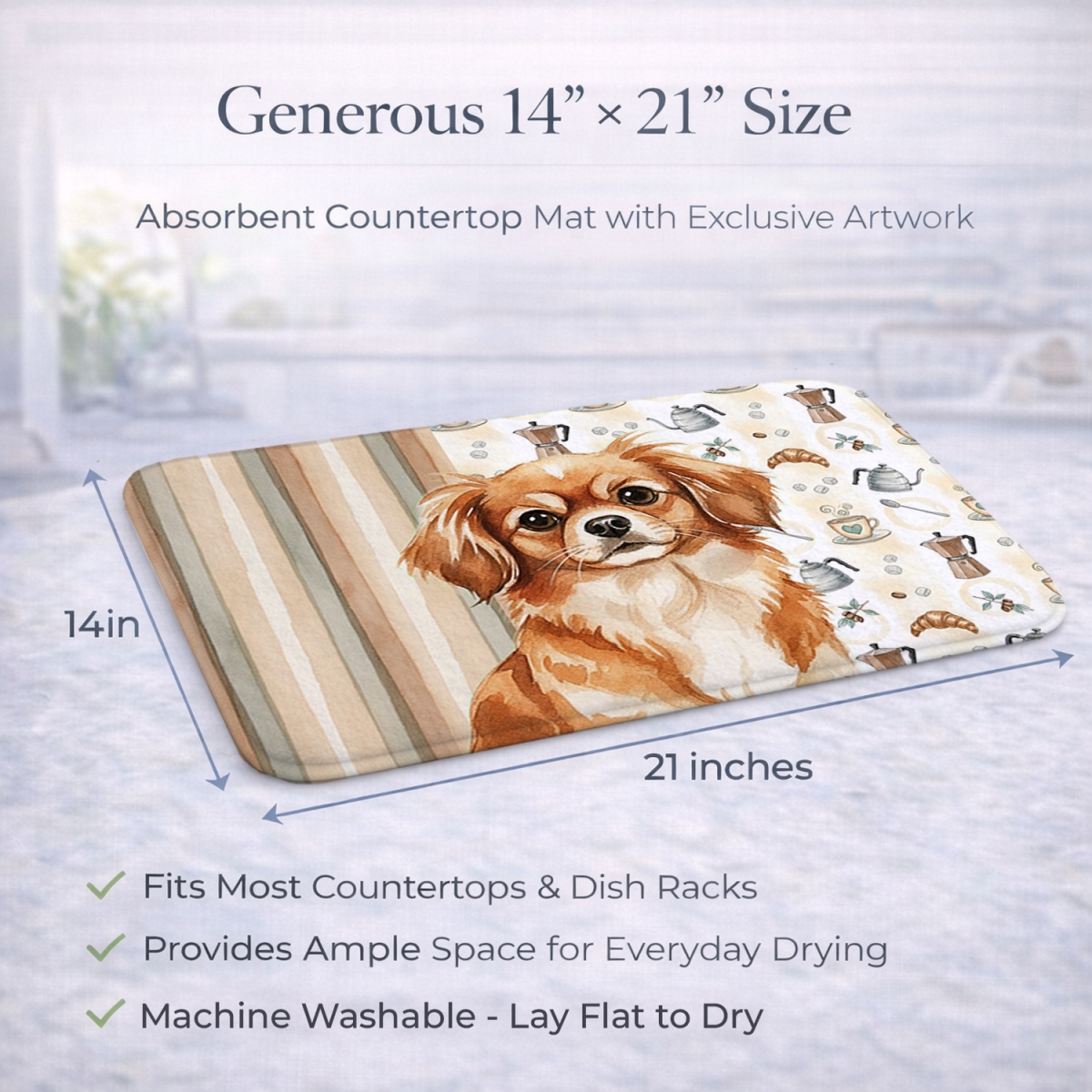 Picture of Carolines Treasures WDK7642DDM 21 x 14 in. Red Tibetan Spaniel Coffee Bar Dish Drying Mat