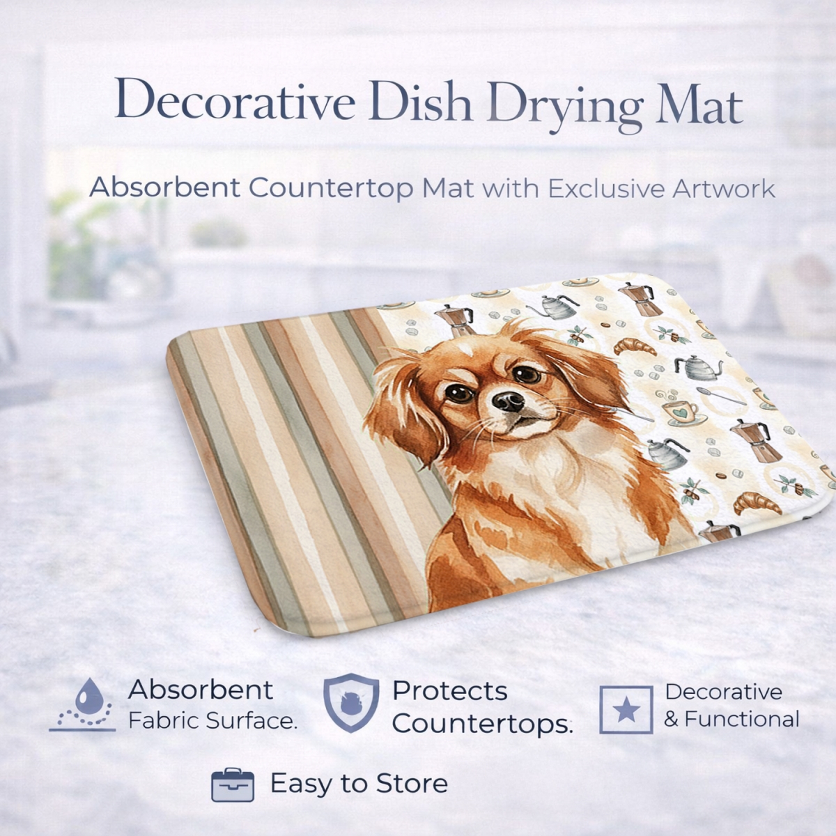 Picture of Carolines Treasures WDK7642DDM 21 x 14 in. Red Tibetan Spaniel Coffee Bar Dish Drying Mat