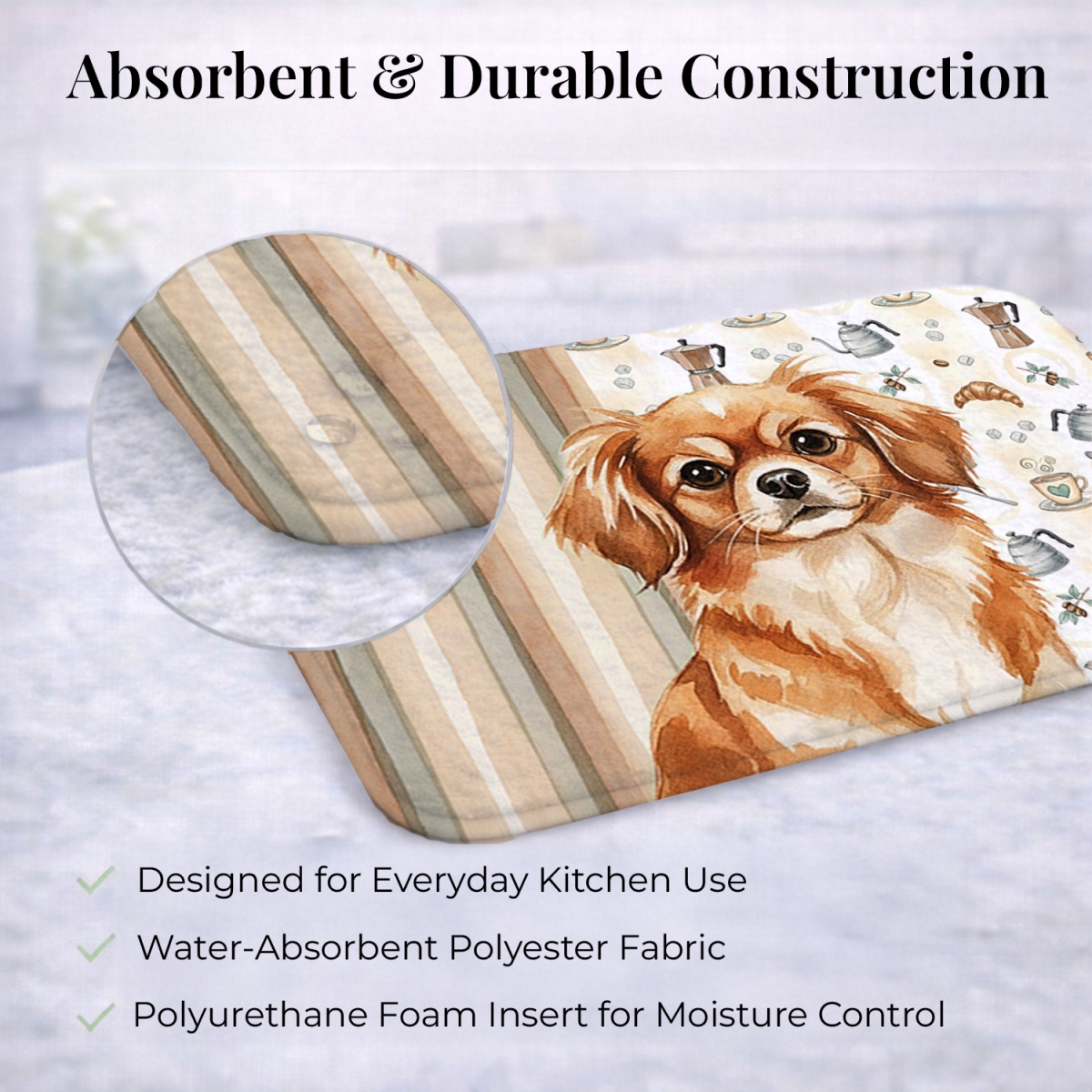 Picture of Carolines Treasures WDK7642DDM 21 x 14 in. Red Tibetan Spaniel Coffee Bar Dish Drying Mat