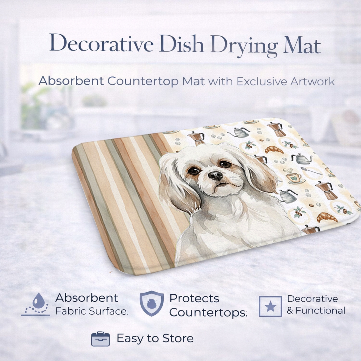 Picture of Carolines Treasures WDK7643DDM 21 x 14 in. White Tibetan Spaniel Coffee Bar Dish Drying Mat