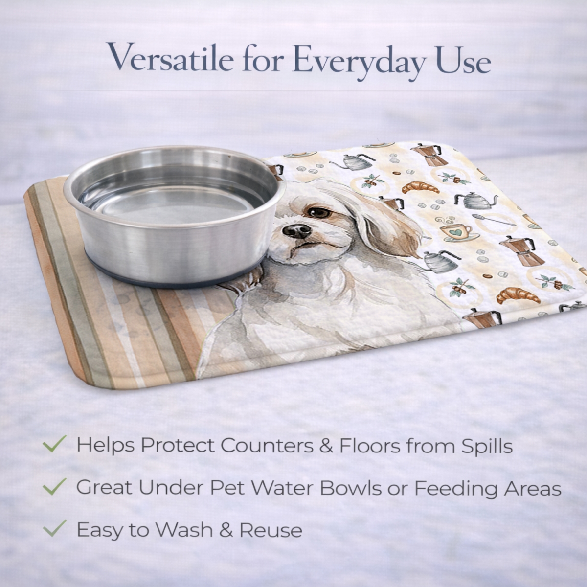 Picture of Carolines Treasures WDK7643DDM 21 x 14 in. White Tibetan Spaniel Coffee Bar Dish Drying Mat