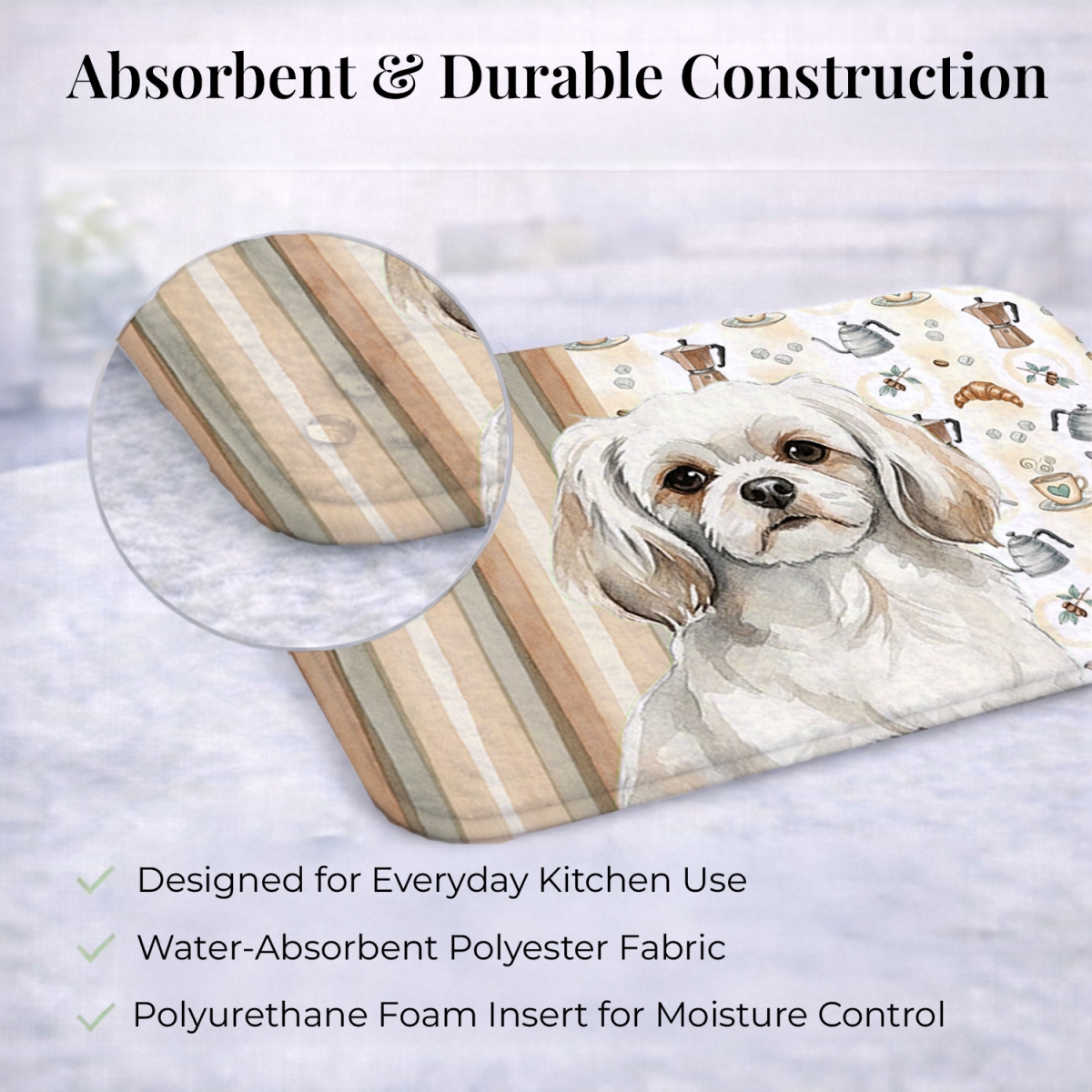 Picture of Carolines Treasures WDK7643DDM 21 x 14 in. White Tibetan Spaniel Coffee Bar Dish Drying Mat