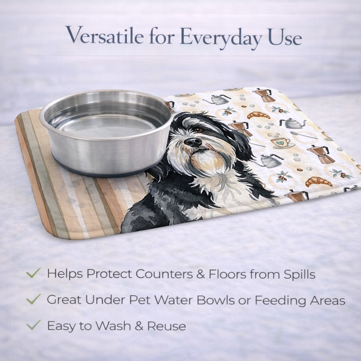Picture of Carolines Treasures WDK7644DDM 21 x 14 in. Black & White Tibetan Terrier Coffee Bar Dish Drying Mat