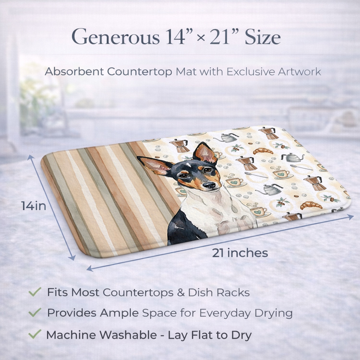 Picture of Carolines Treasures WDK7645DDM 21 x 14 in. Toy Fox Terrier Coffee Bar Dish Drying Mat