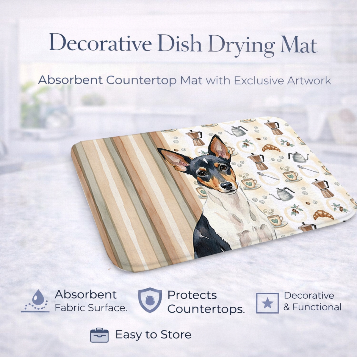 Picture of Carolines Treasures WDK7645DDM 21 x 14 in. Toy Fox Terrier Coffee Bar Dish Drying Mat