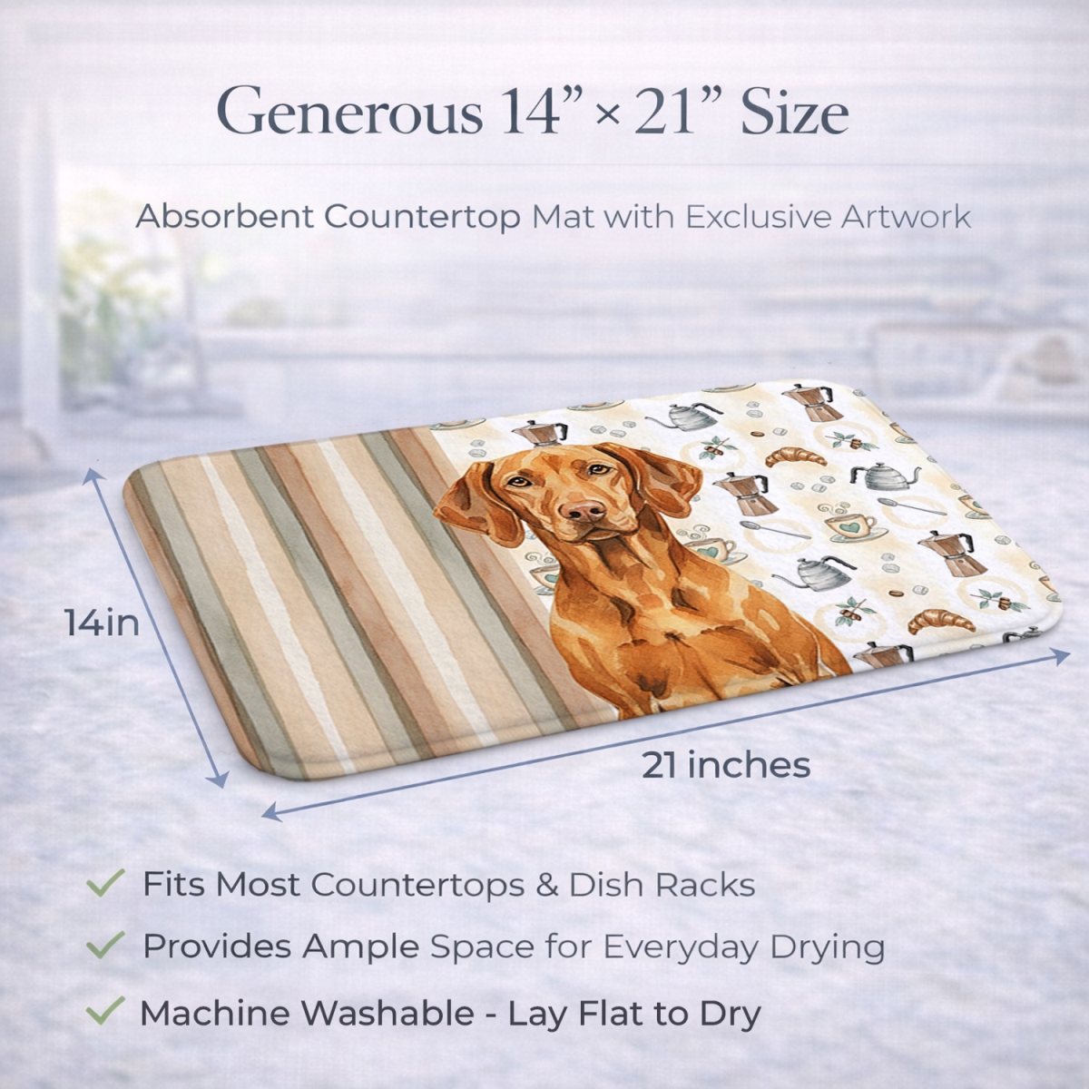 Picture of Carolines Treasures WDK7646DDM 21 x 14 in. Vizsla Coffee Bar Dish Drying Mat