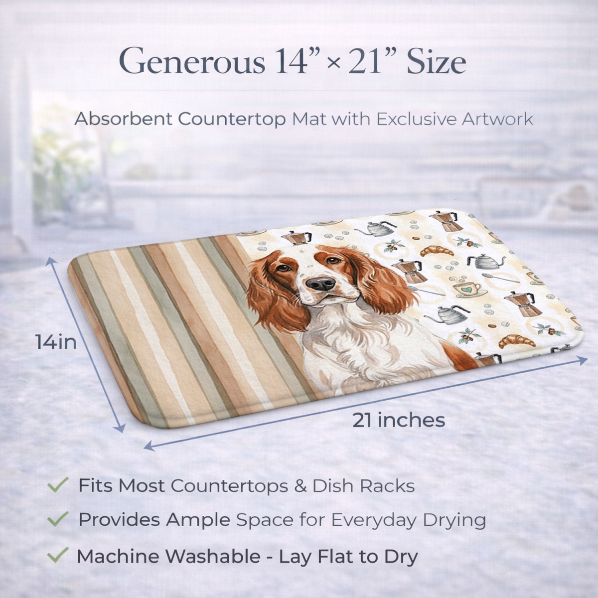Picture of Carolines Treasures WDK7648DDM 21 x 14 in. Welsh Springer Spaniel Coffee Bar Dish Drying Mat