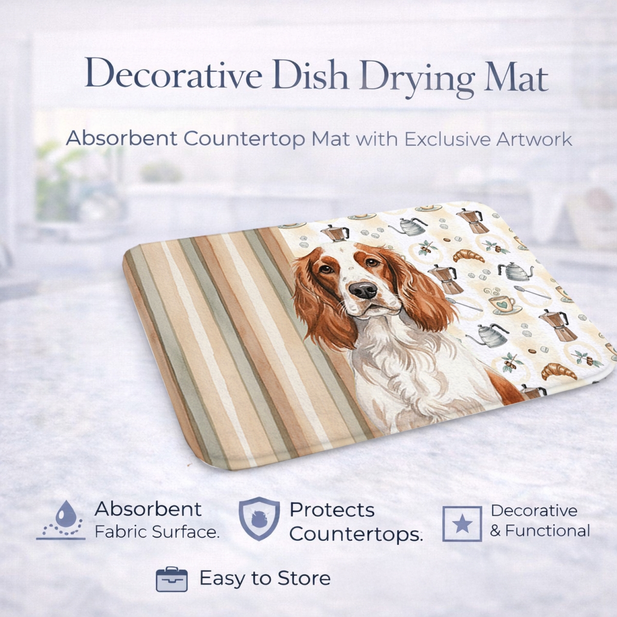 Picture of Carolines Treasures WDK7648DDM 21 x 14 in. Welsh Springer Spaniel Coffee Bar Dish Drying Mat