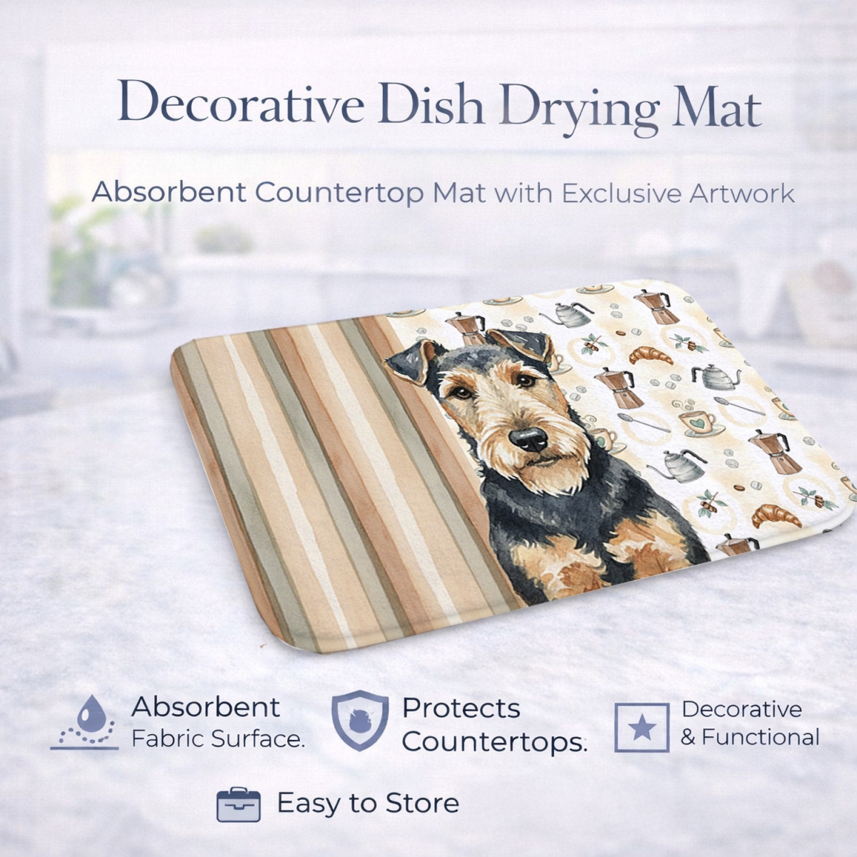 Picture of Carolines Treasures WDK7649DDM 21 x 14 in. Welsh Terrier Coffee Bar Dish Drying Mat