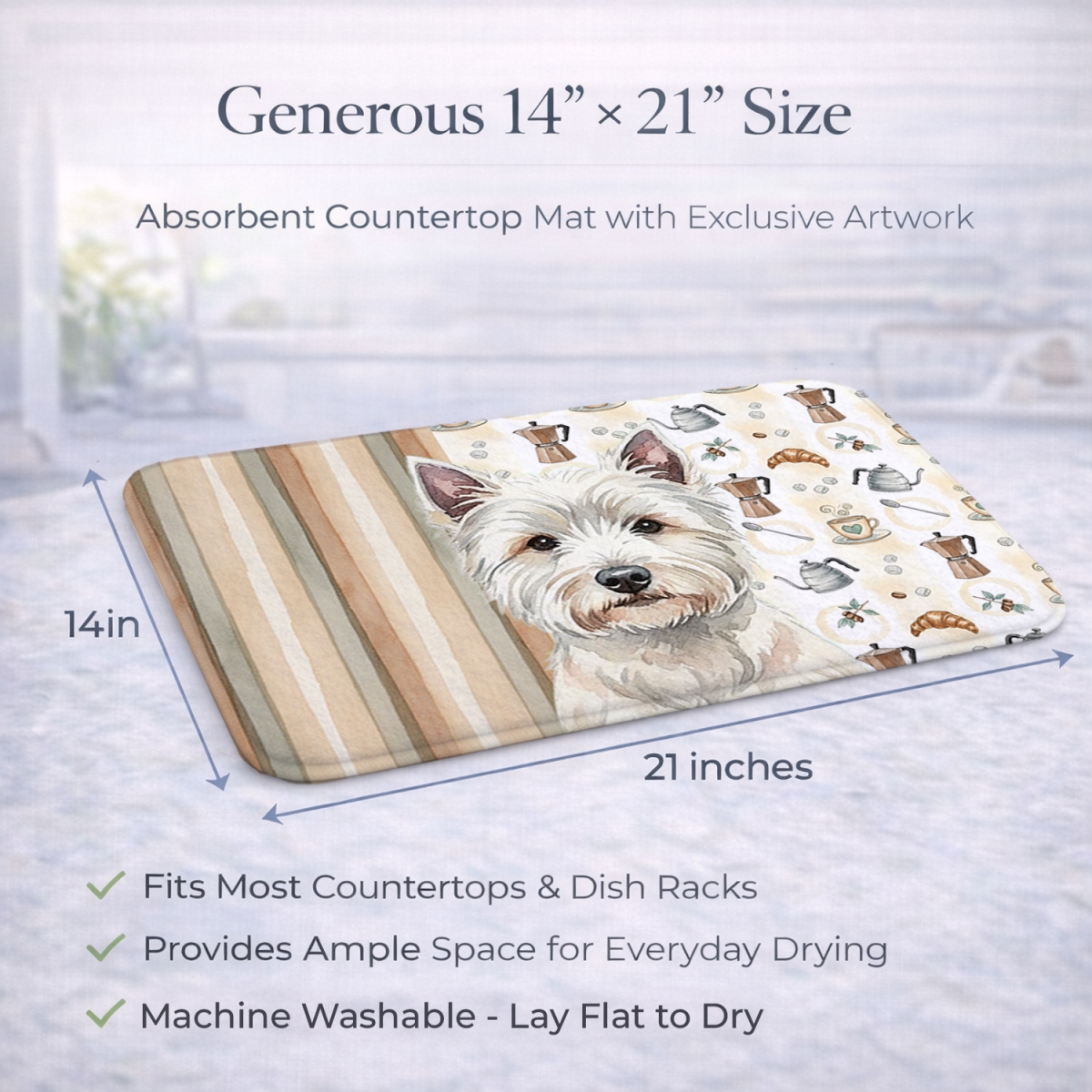Picture of Carolines Treasures WDK7650DDM 21 x 14 in. Westie Coffee Bar Dish Drying Mat