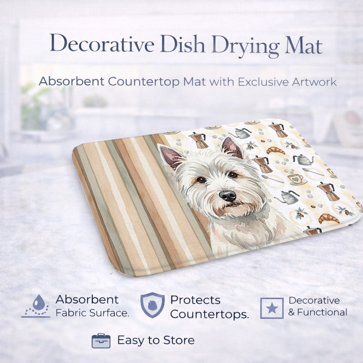 Picture of Carolines Treasures WDK7650DDM 21 x 14 in. Westie Coffee Bar Dish Drying Mat
