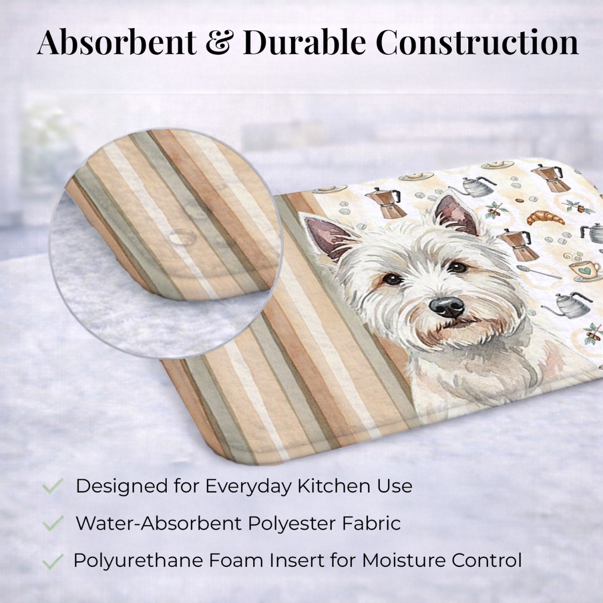 Picture of Carolines Treasures WDK7650DDM 21 x 14 in. Westie Coffee Bar Dish Drying Mat