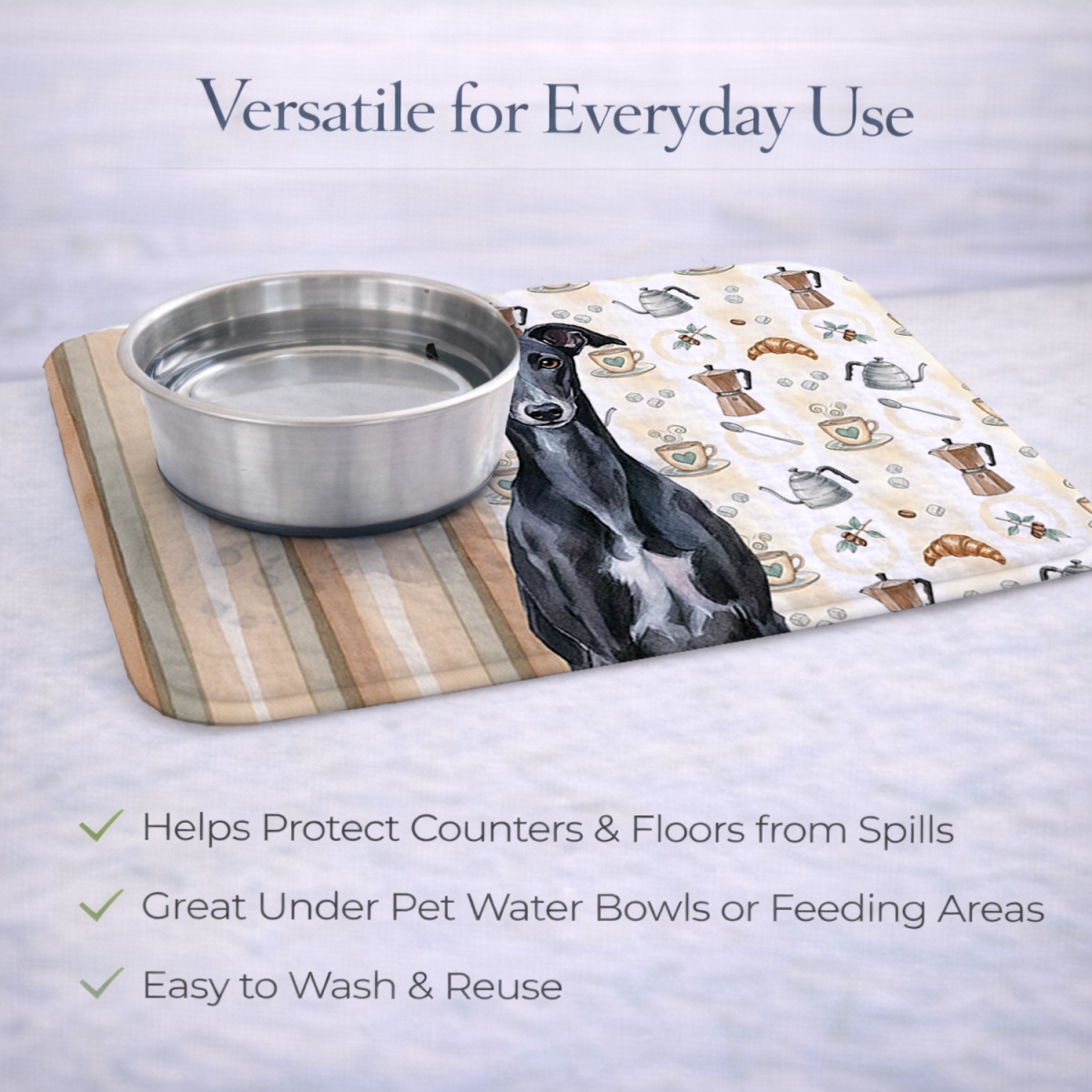 Picture of Carolines Treasures WDK7651DDM 21 x 14 in. Black Whippet Coffee Bar Dish Drying Mat