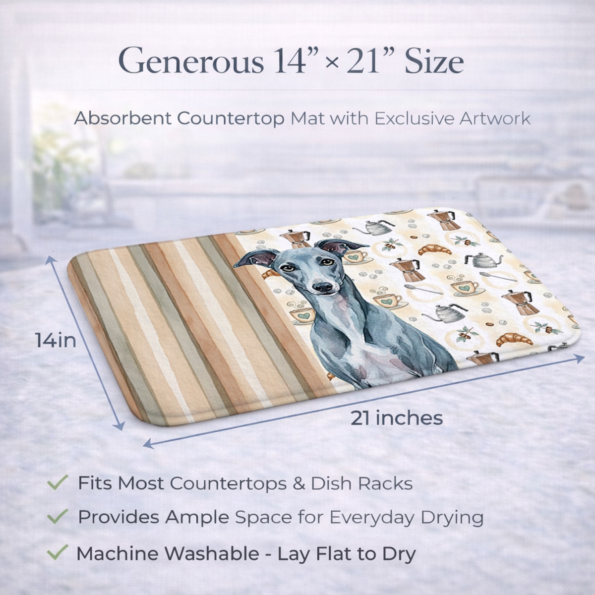 Picture of Carolines Treasures WDK7652DDM 21 x 14 in. Blue Whippet Coffee Bar Dish Drying Mat