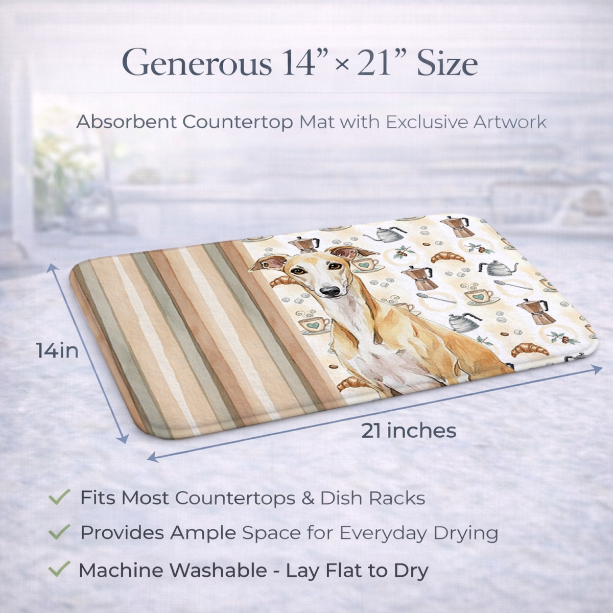 Picture of Carolines Treasures WDK7654DDM 21 x 14 in. Fawn Whippet Coffee Bar Dish Drying Mat