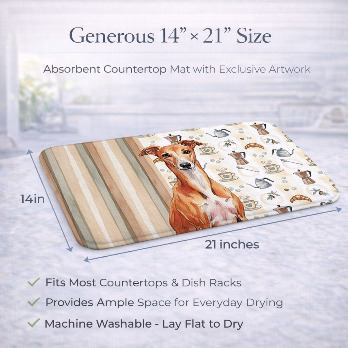 Picture of Carolines Treasures WDK7655DDM 21 x 14 in. Red Whippet Coffee Bar Dish Drying Mat
