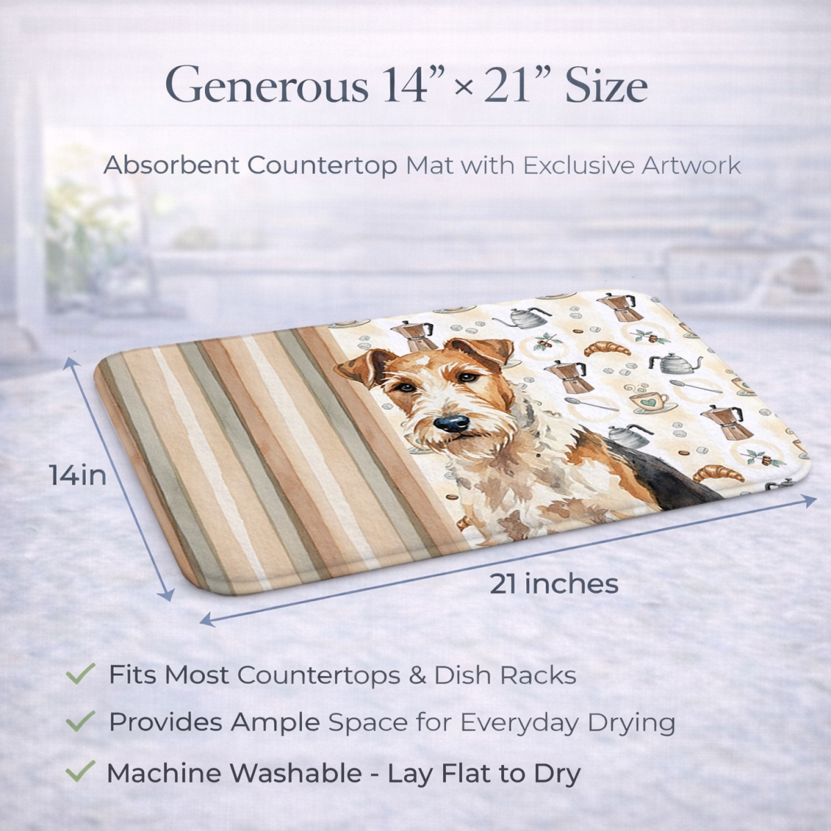 Picture of Carolines Treasures WDK7657DDM 21 x 14 in. Wire Fox Terrier Coffee Bar Dish Drying Mat