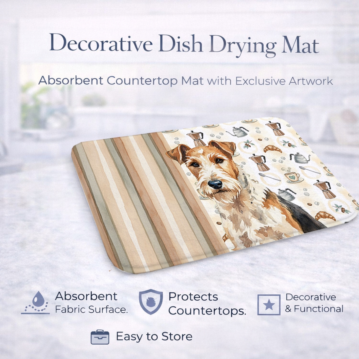 Picture of Carolines Treasures WDK7657DDM 21 x 14 in. Wire Fox Terrier Coffee Bar Dish Drying Mat