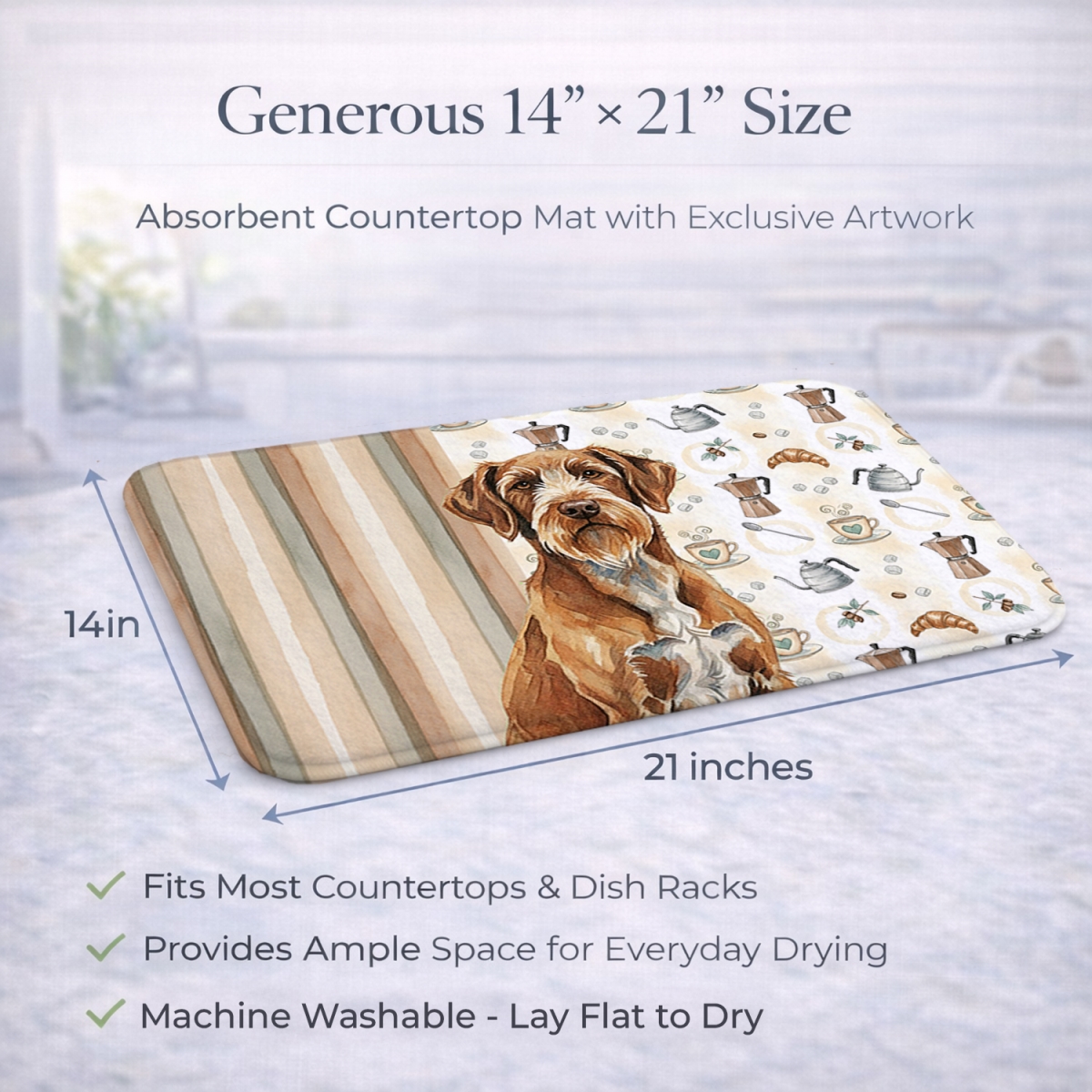 Picture of Carolines Treasures WDK7658DDM 21 x 14 in. Wirehaired Pointing Griffon Coffee Bar Dish Drying Mat